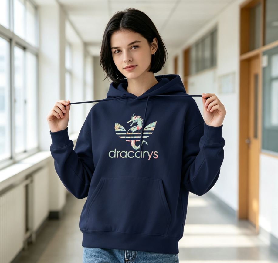 Floral Dracarys Dragon Navy Hoodie, Ultra Soft Daily Pullover
