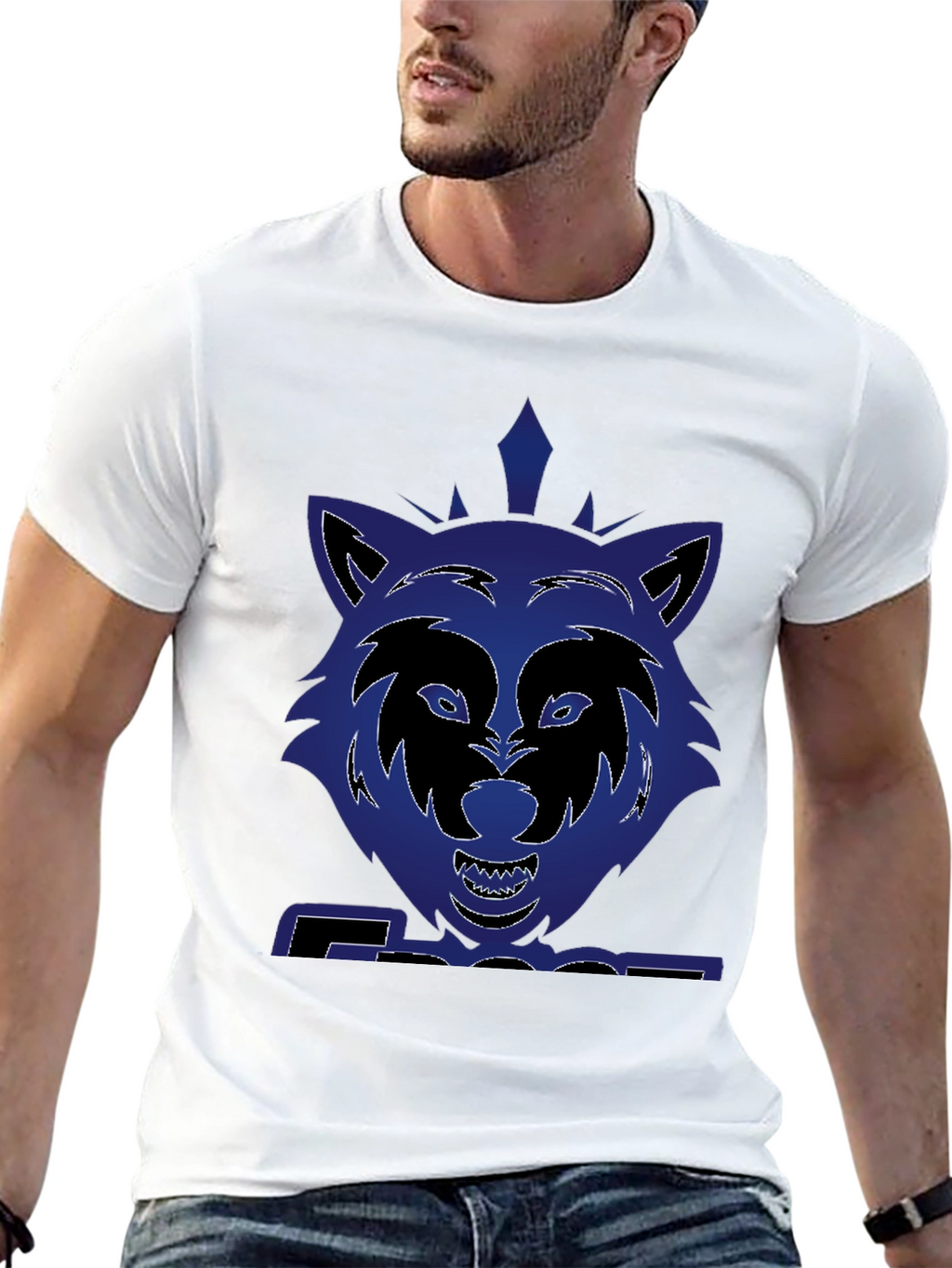 Graphic Wolf T-Shirt - Bold Blue Design