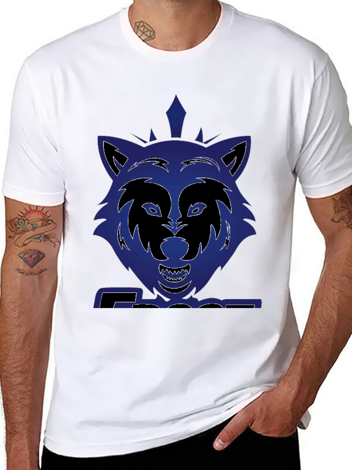 Graphic Wolf T-Shirt - Bold Blue Design
