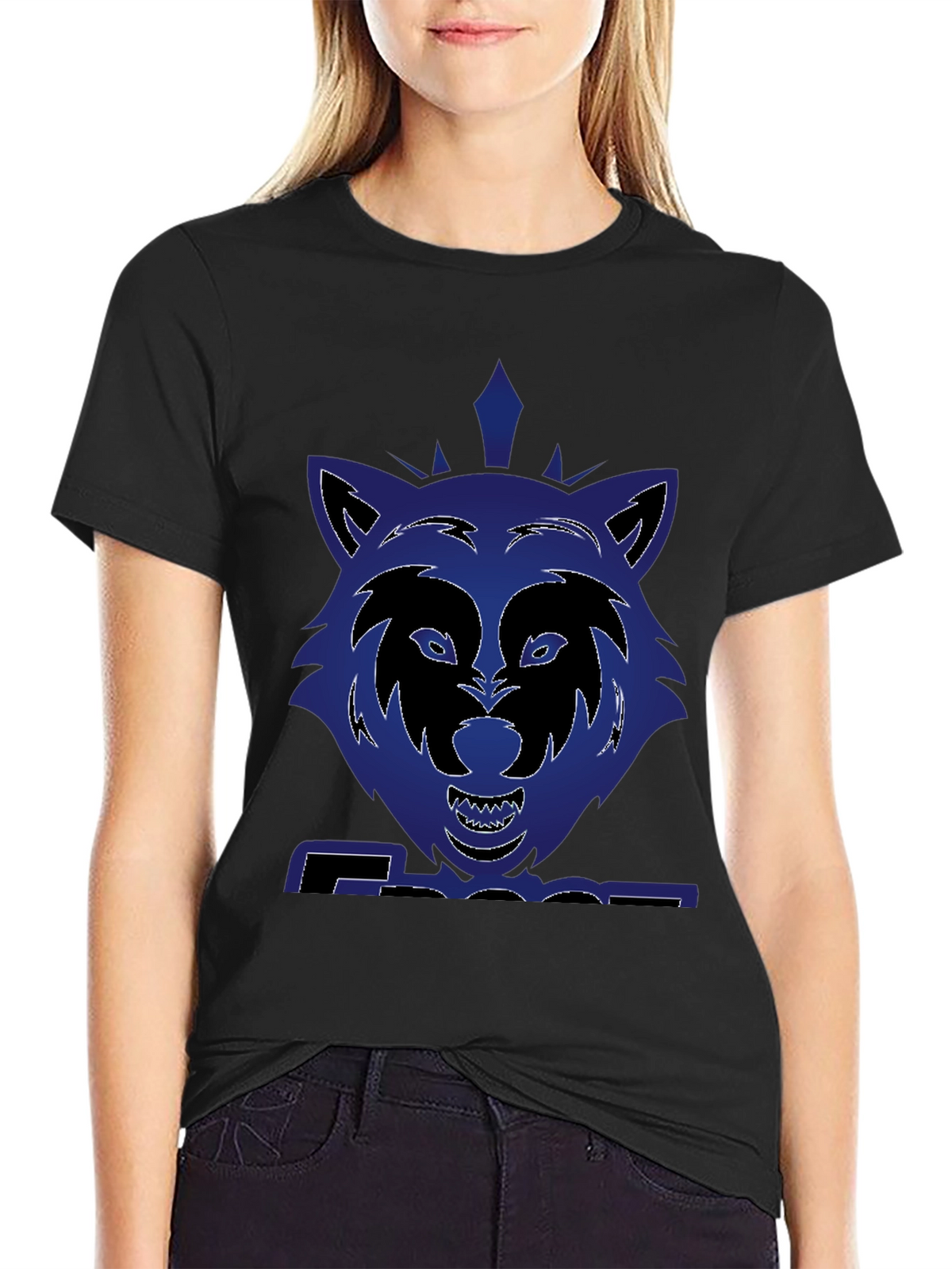 Graphic Wolf T-Shirt - Bold Blue Design