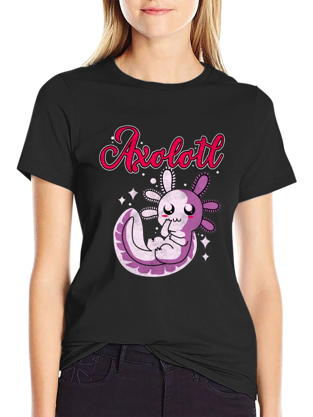 Cute Axolotl Graphic T-Shirt - Black