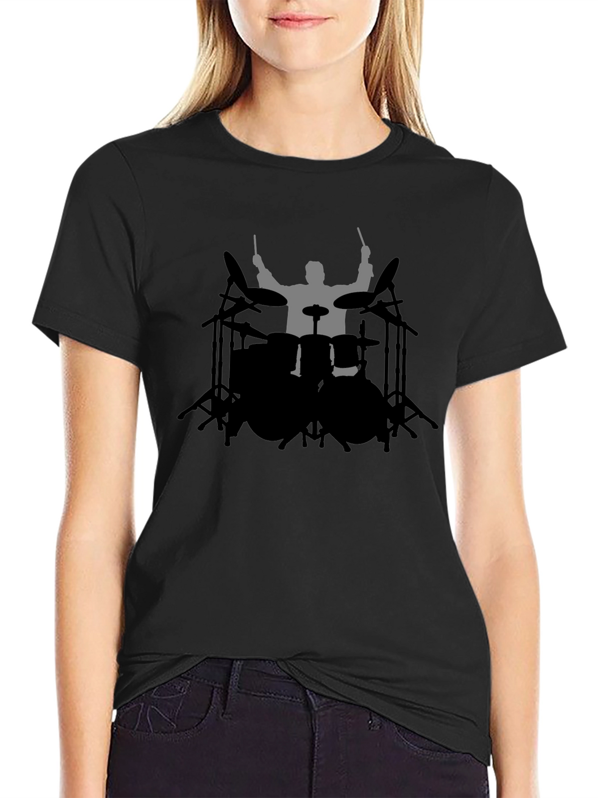Drummer Silhouette Black T-Shirt