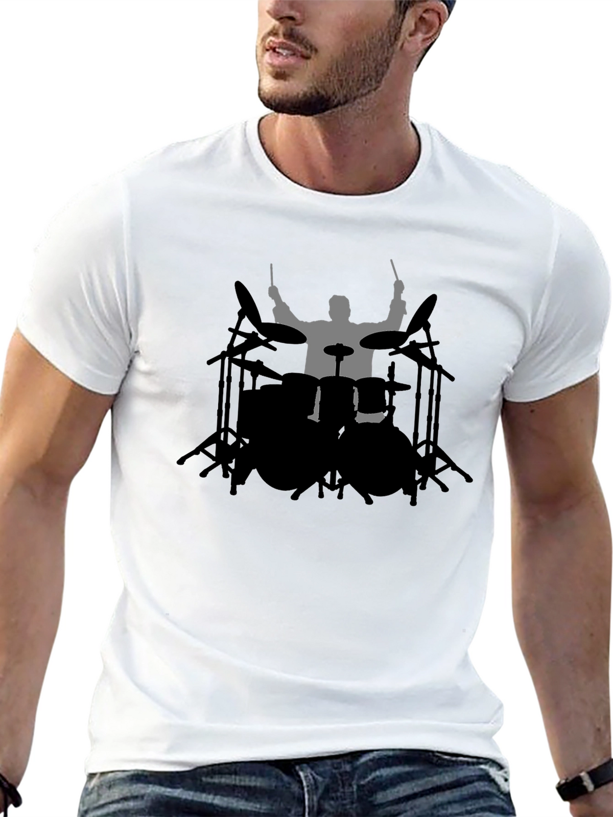 Drummer Silhouette Black T-Shirt