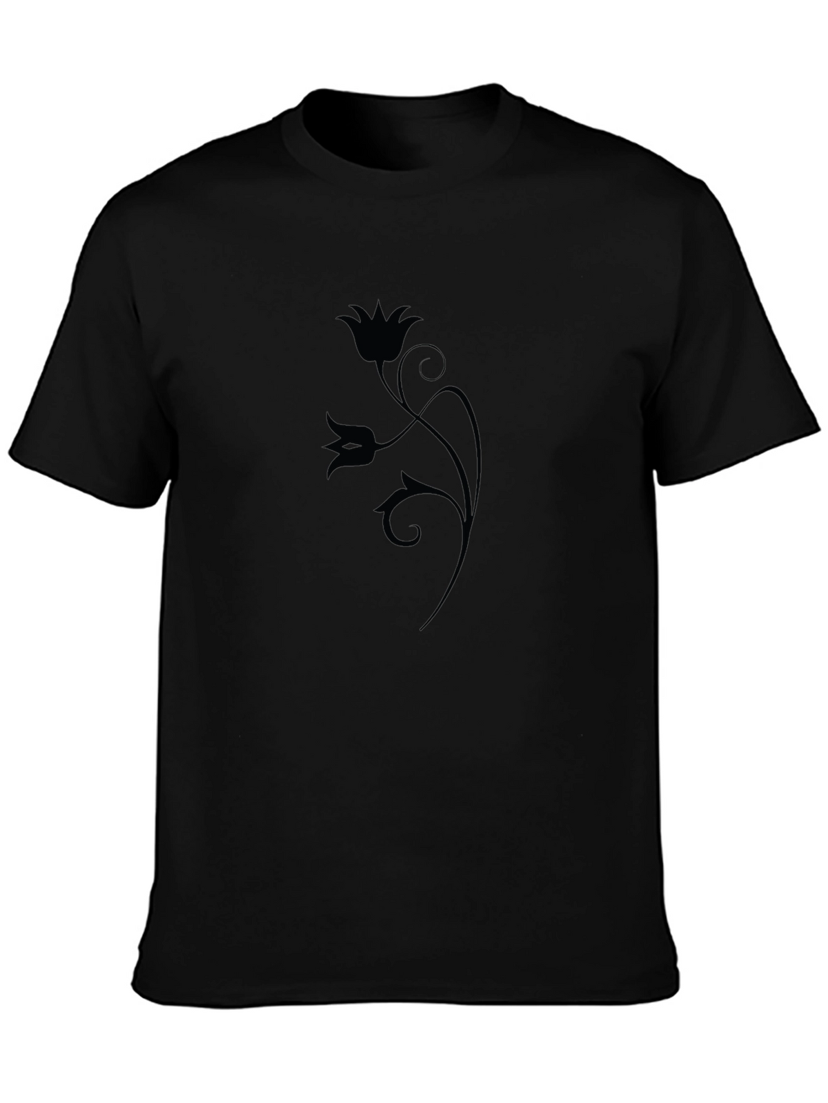 Elegant Floral Graphic Print Black T-Shirt