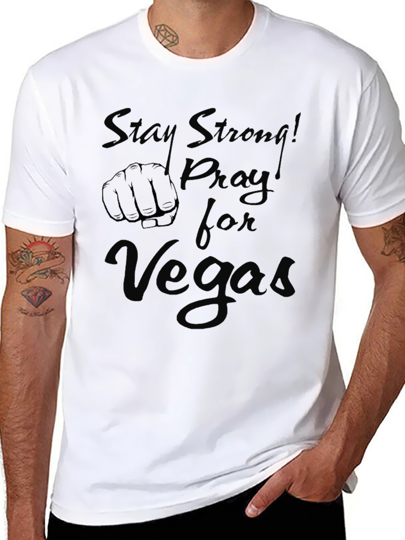 Stay Strong! Pray for Vegas Black T-Shirt