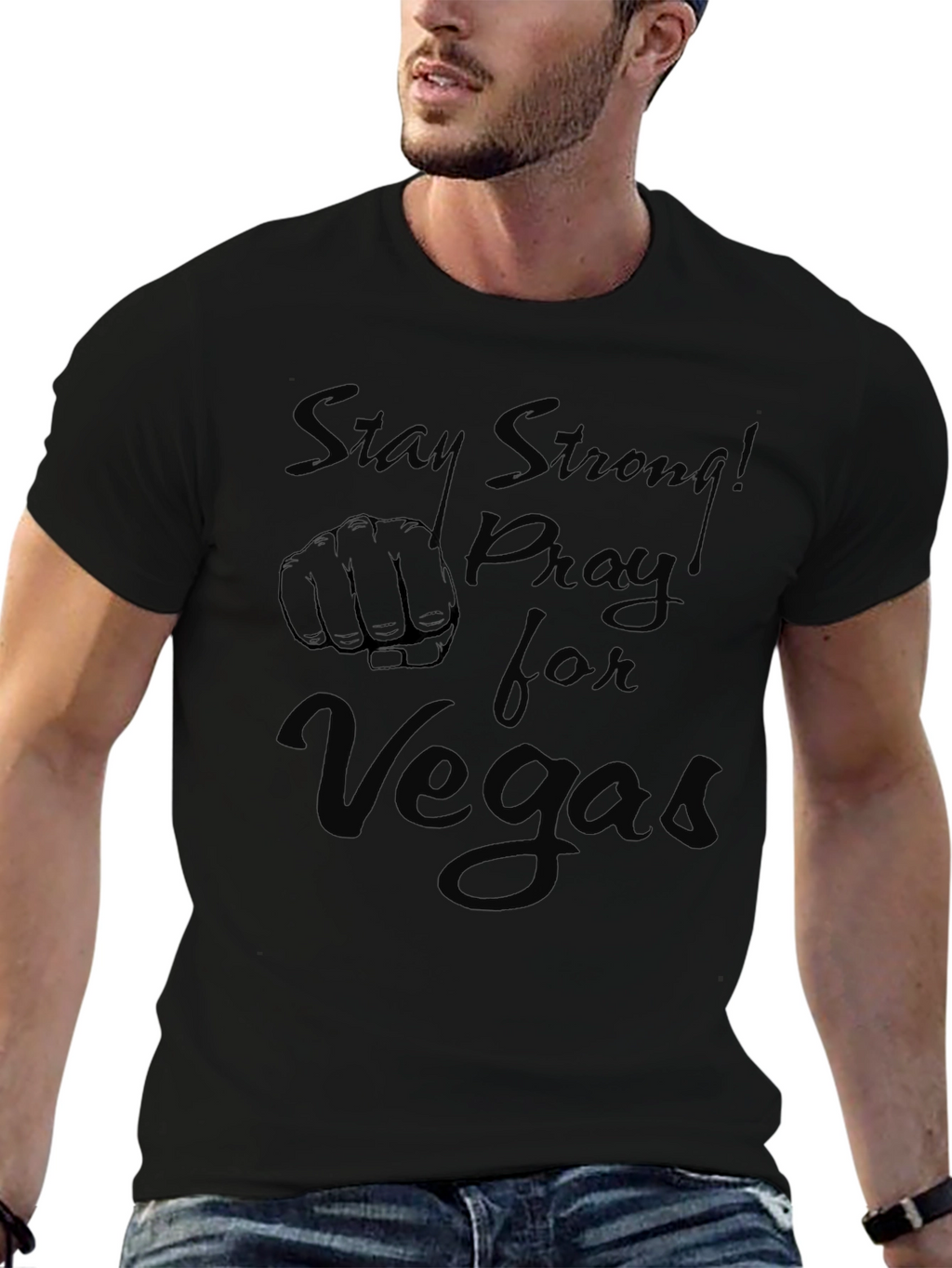 Stay Strong! Pray for Vegas Black T-Shirt