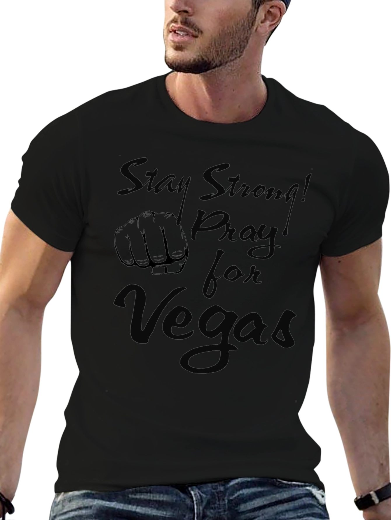 Stay Strong! Pray for Vegas Black T-Shirt