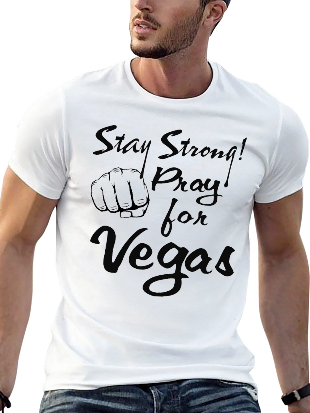 Stay Strong! Pray for Vegas Black T-Shirt