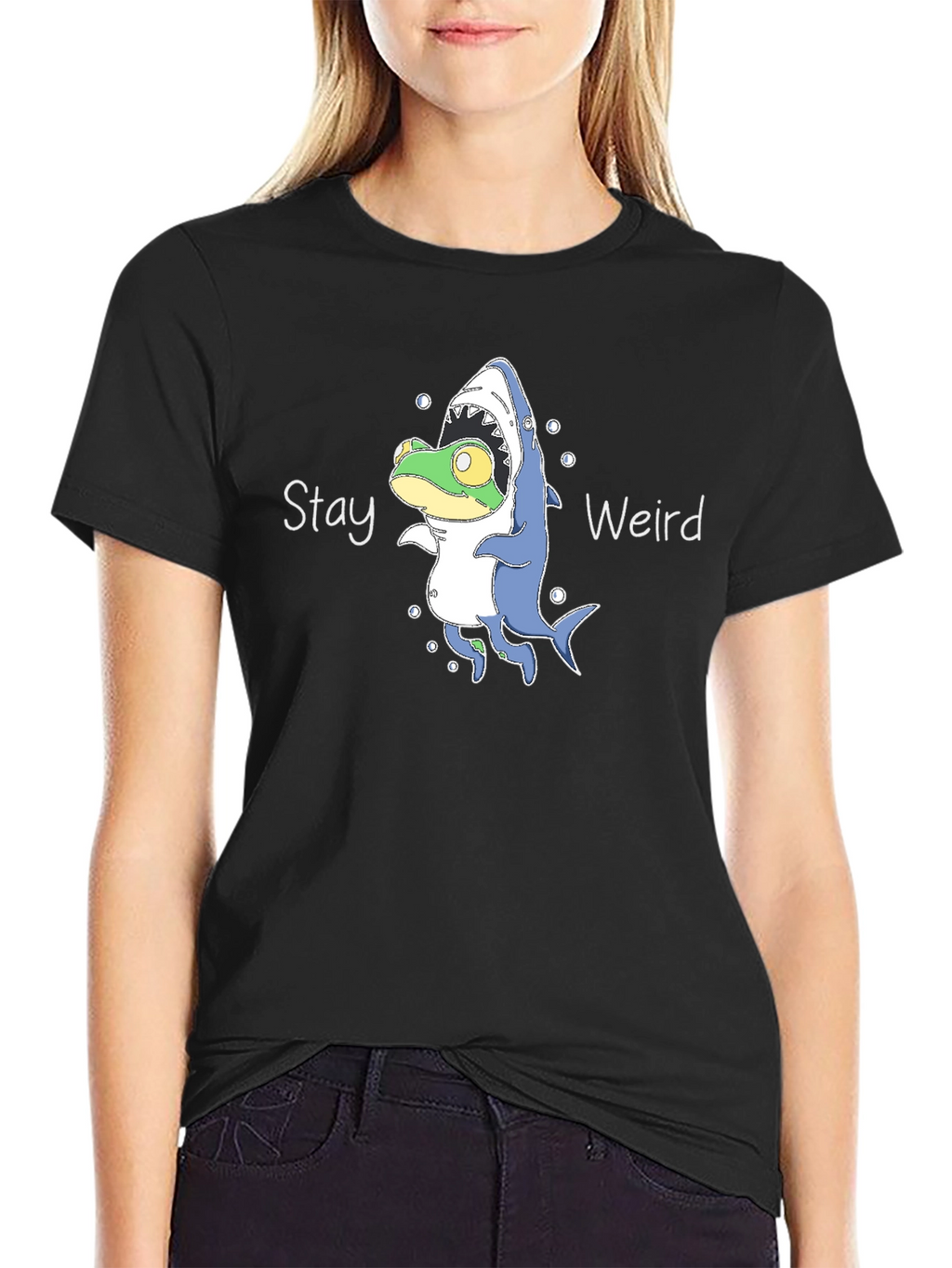 Stay Weird Frog Shark T-Shirt - Unique Graphic Tee