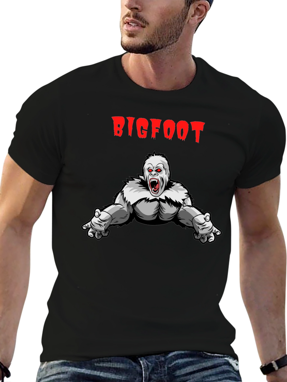 Bigfoot T-Shirt - Graphic Tee Black Cotton Blend