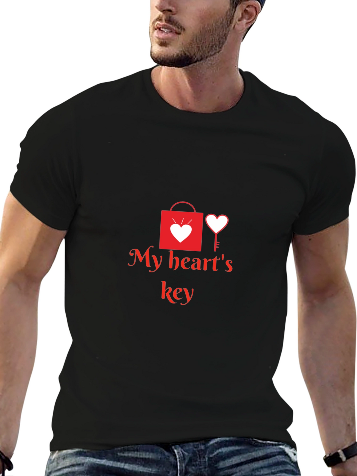 My Hearts Key Graphic Tee - Black Casual T-Shirt
