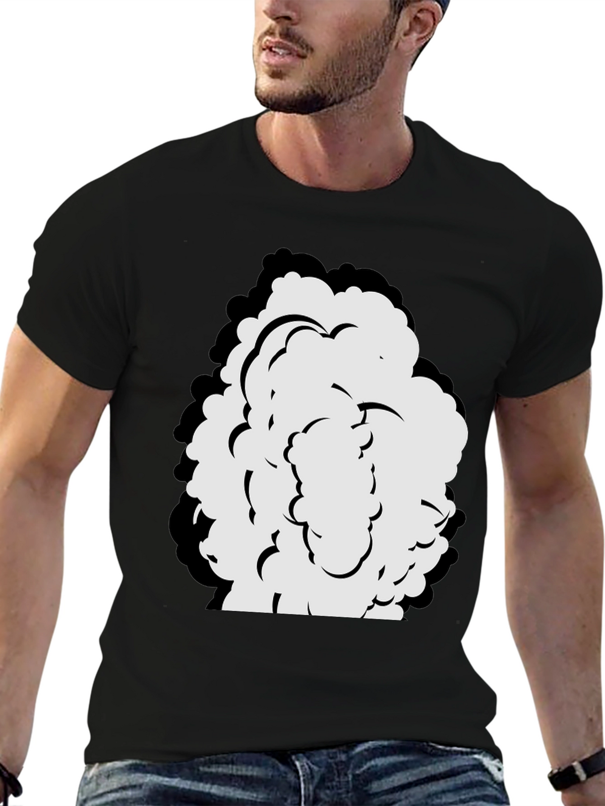 Cartoon Cloud Graphic Black T-Shirt