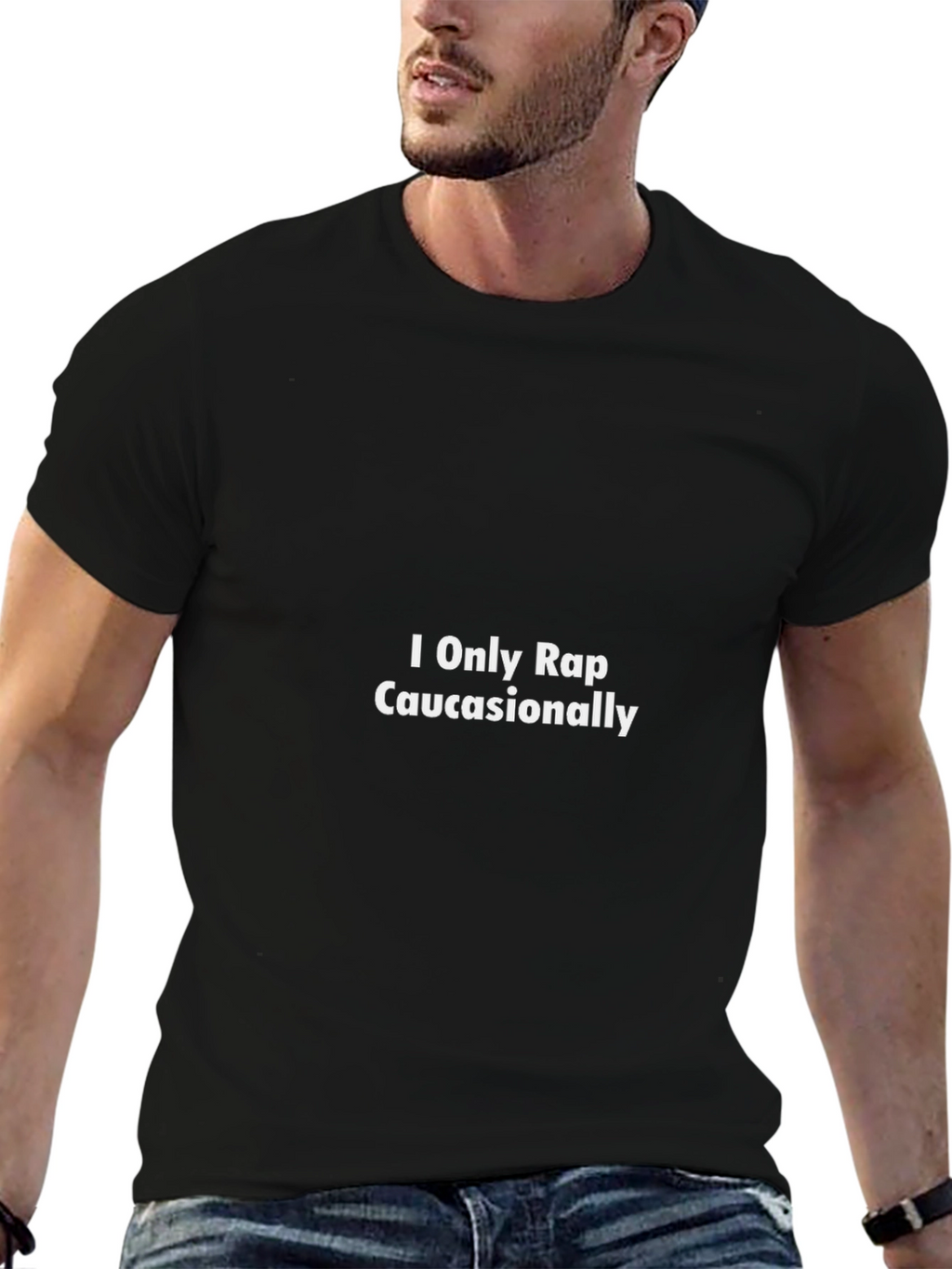 Humorous I Only Rap Caucasionally Black T-Shirt
