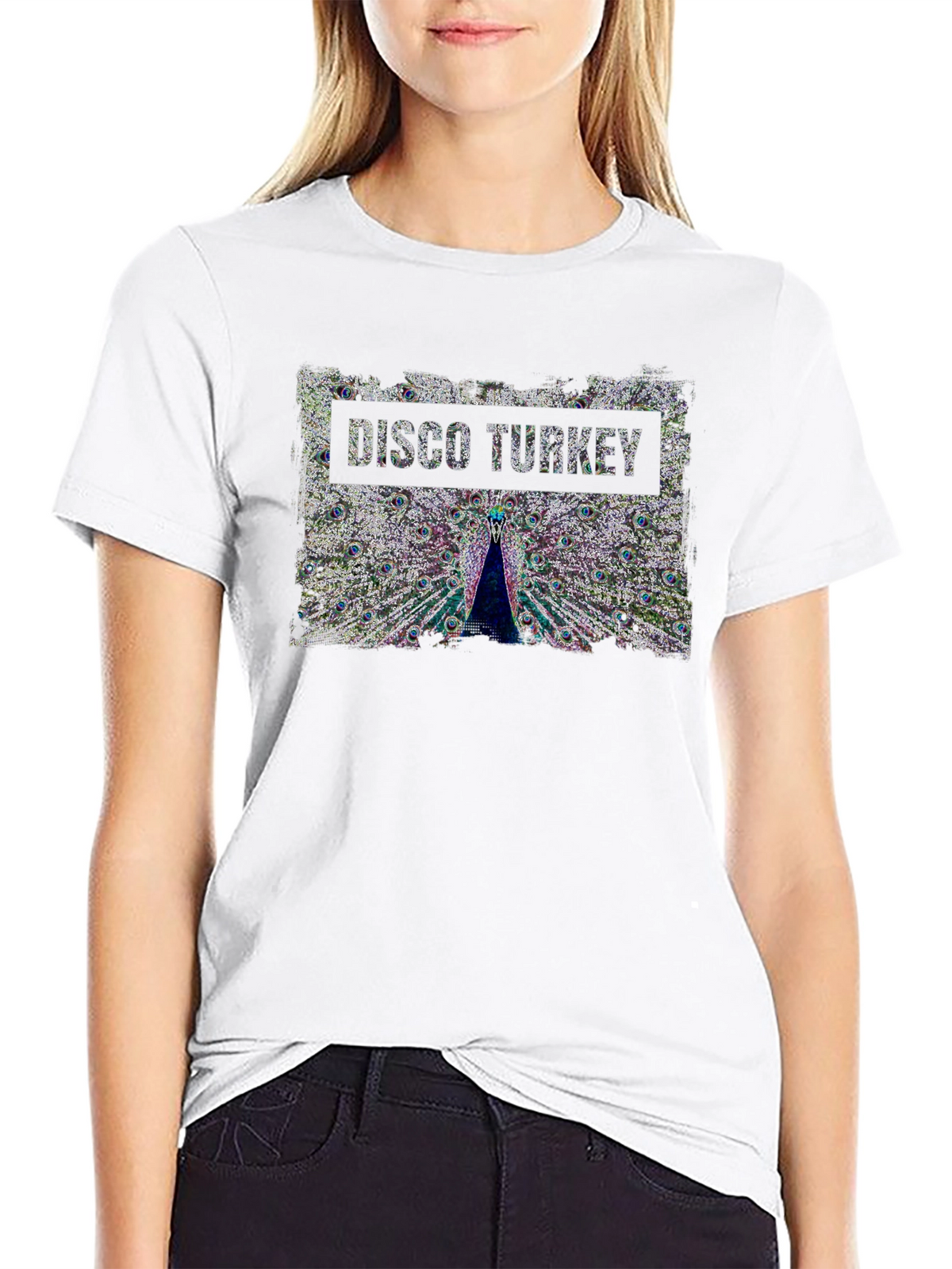 Disco Turkey Graphic Tee - Funky Peacock Design