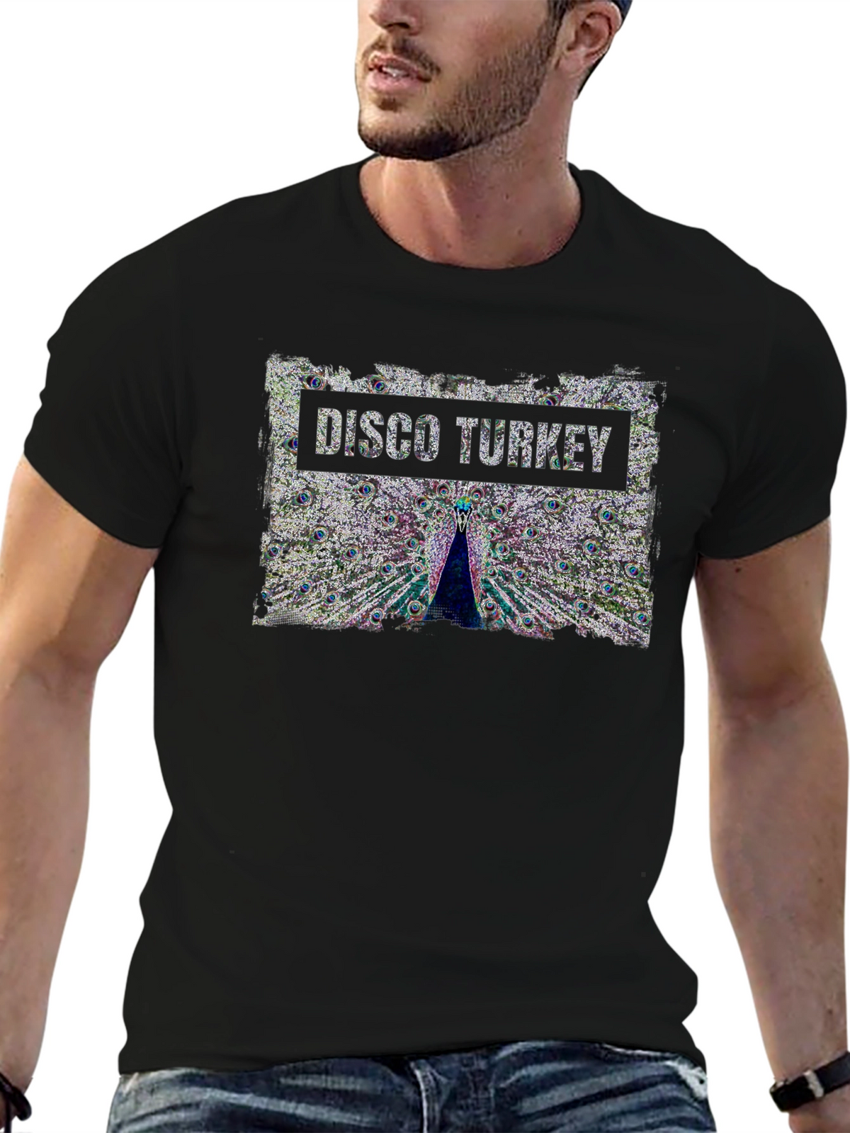 Disco Turkey Graphic Tee - Funky Peacock Design