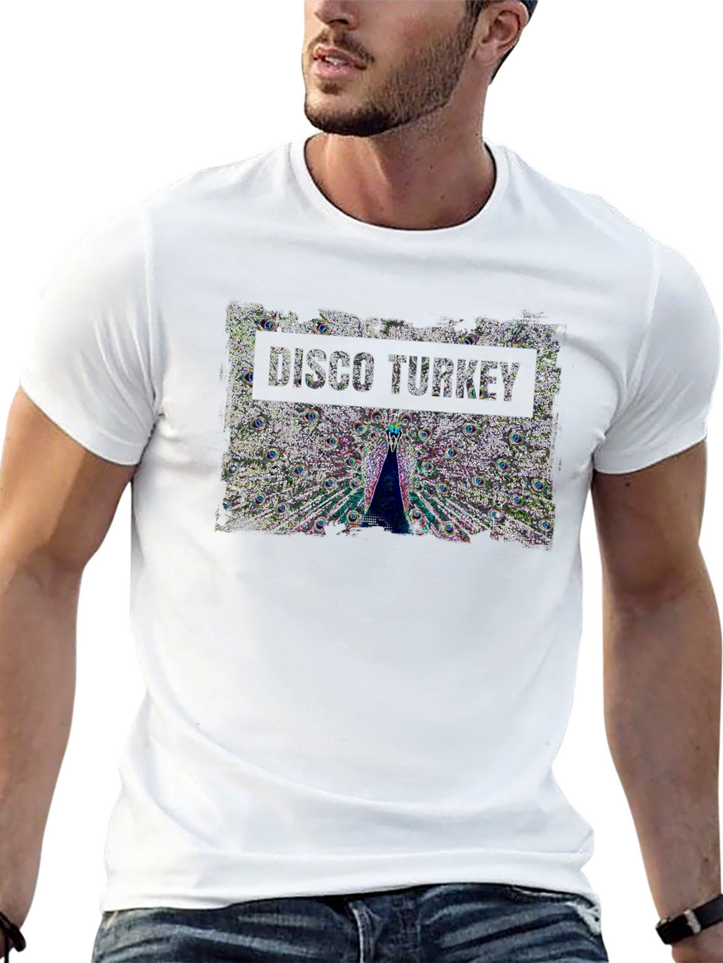 Disco Turkey Graphic Tee - Funky Peacock Design