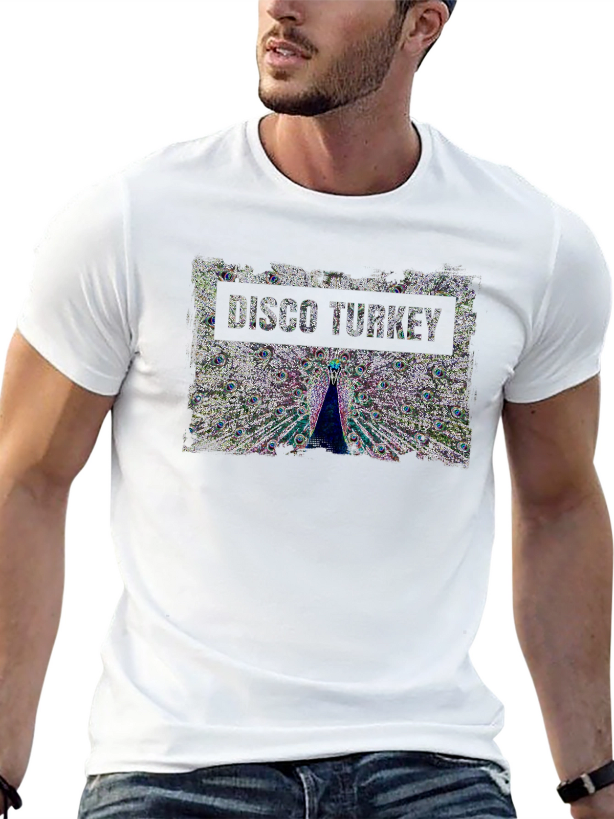 Disco Turkey Graphic Tee - Funky Peacock Design