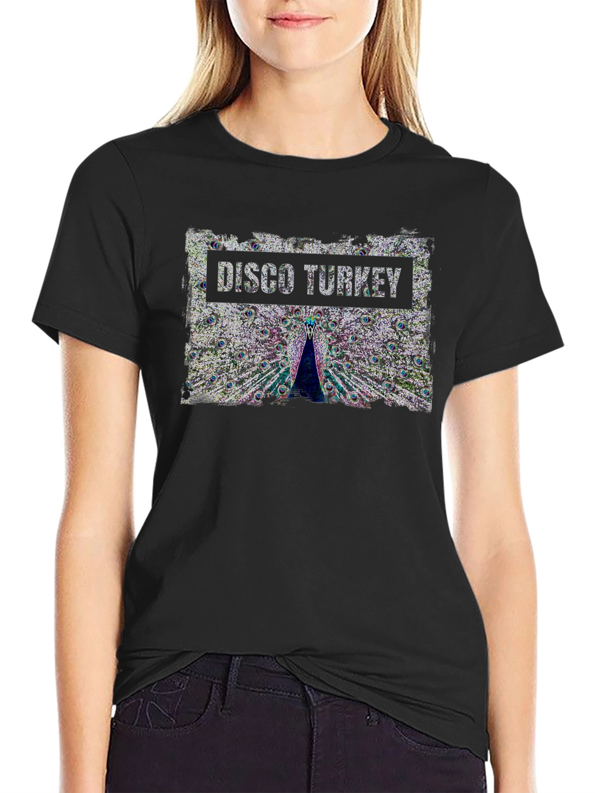 Disco Turkey Graphic Tee - Funky Peacock Design