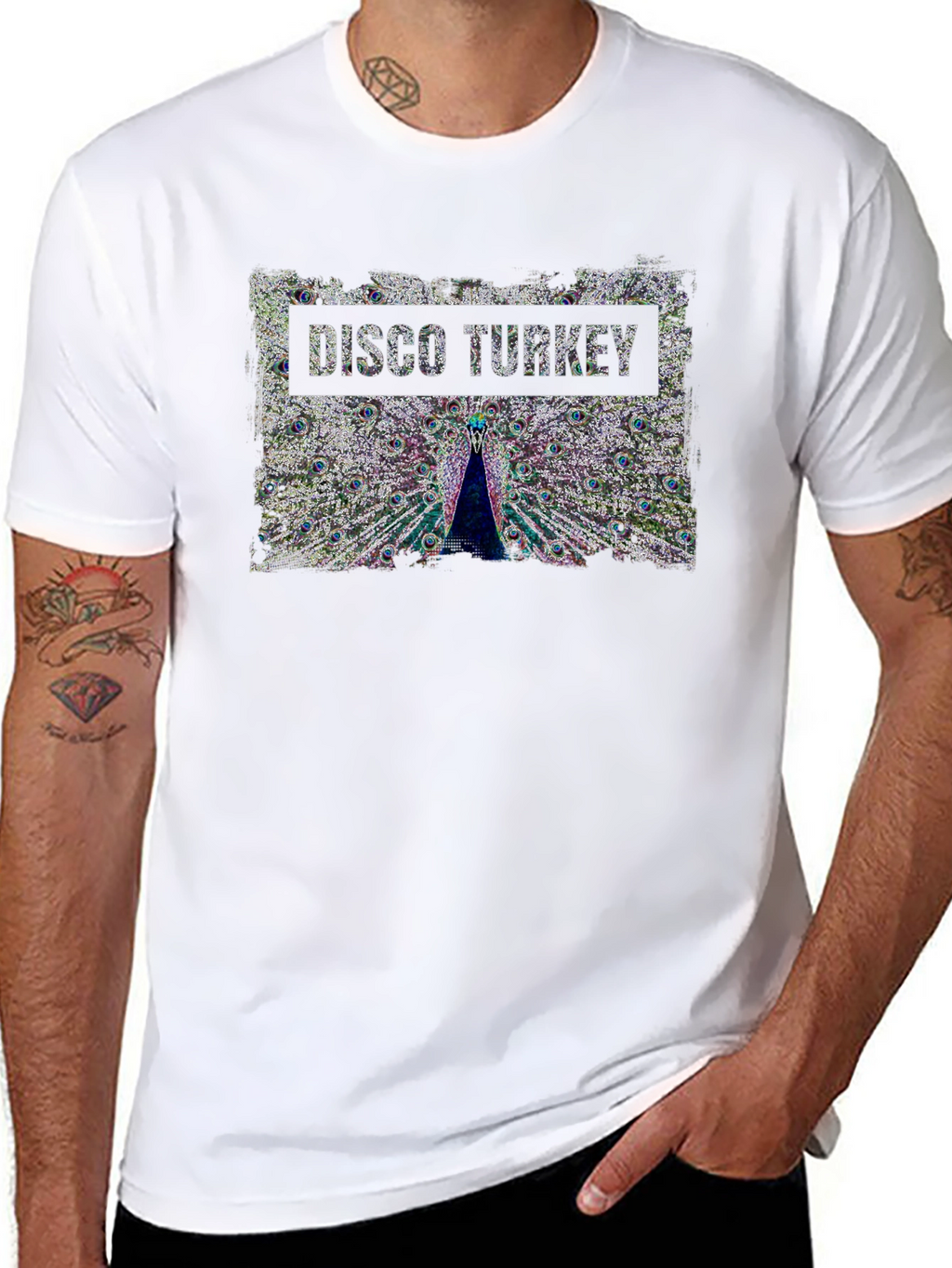 Disco Turkey Graphic Tee - Funky Peacock Design
