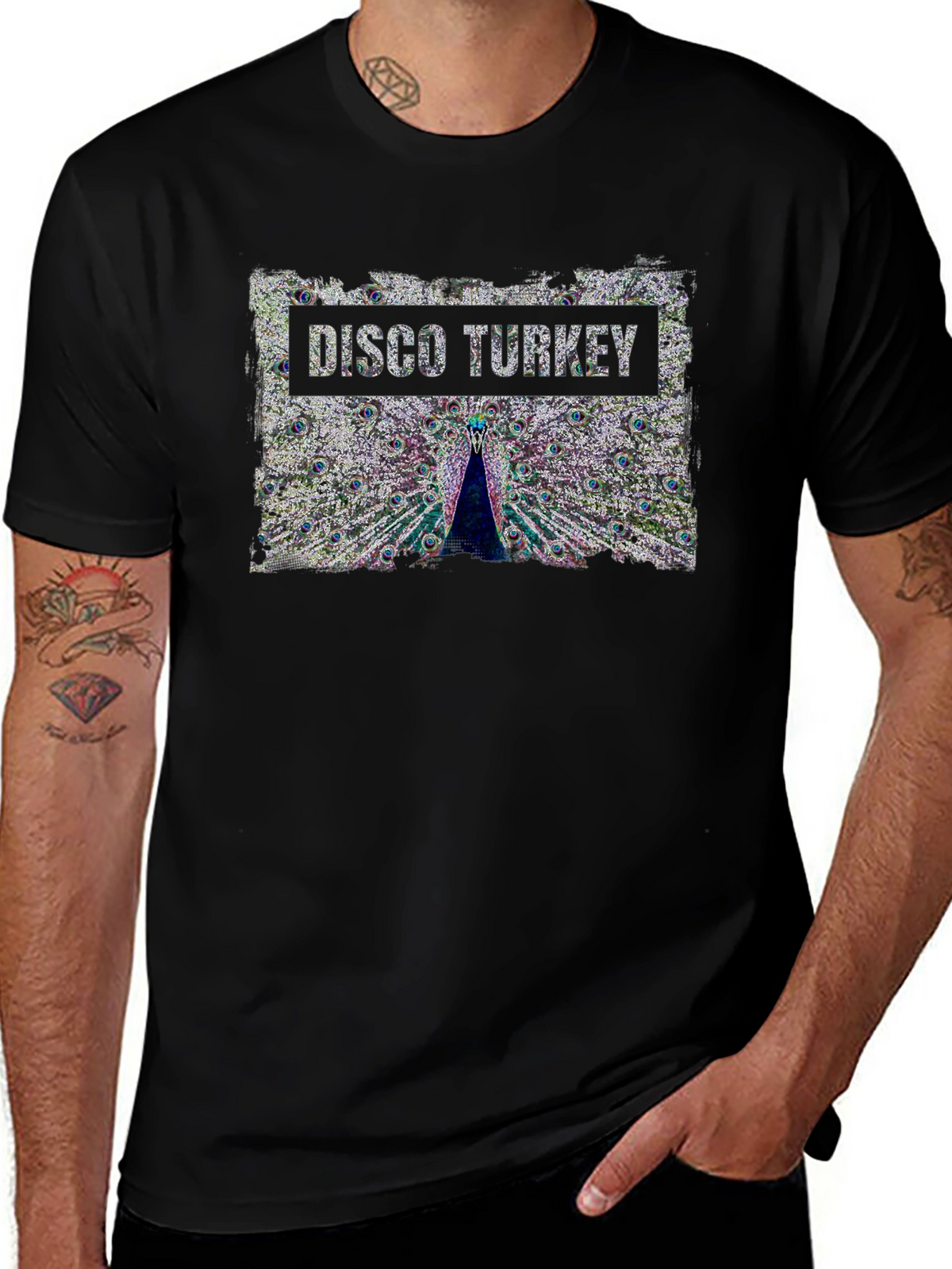 Disco Turkey Graphic Tee - Funky Peacock Design