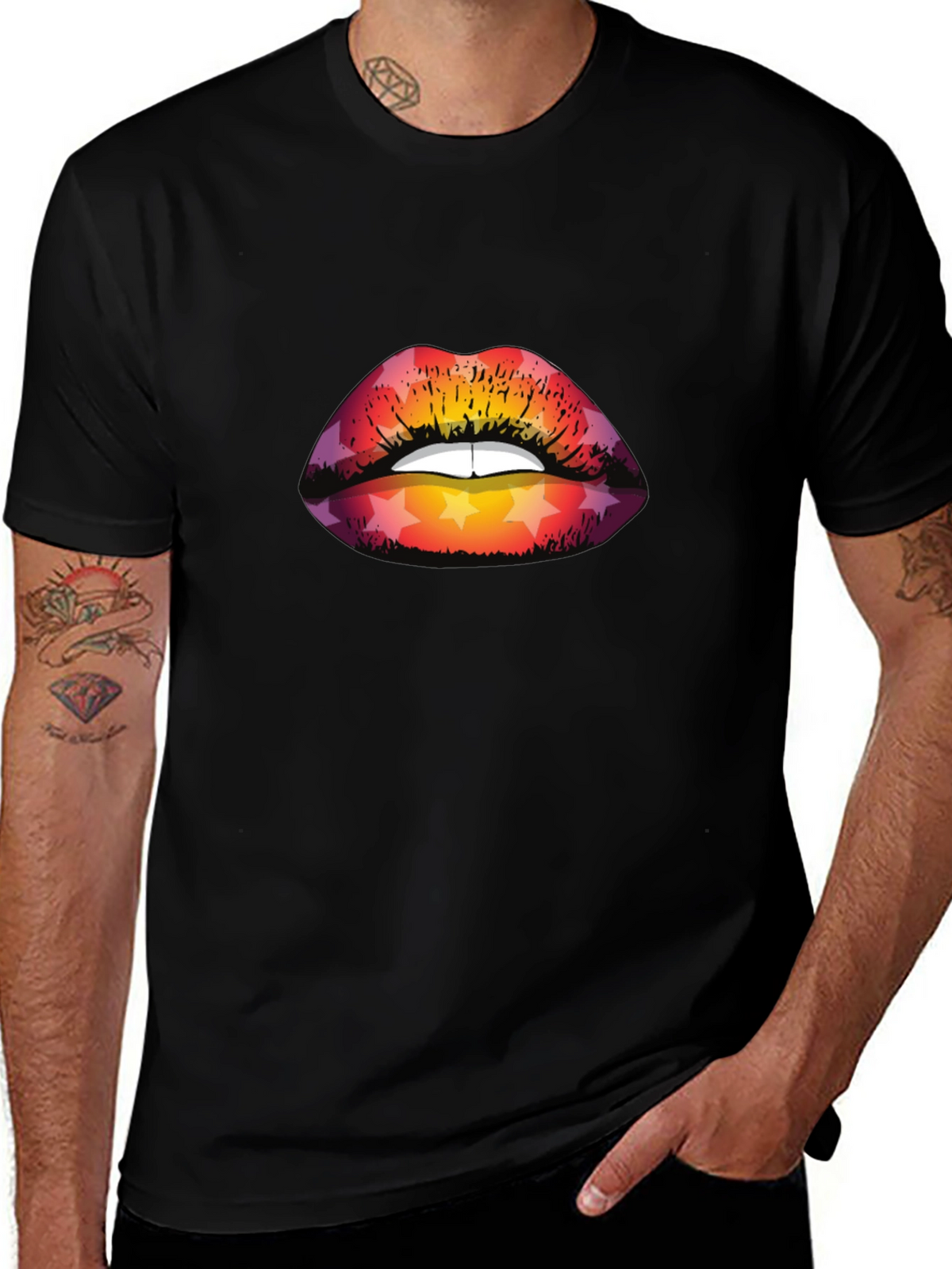 Star Lips Graphic Tee - Mens Black T-Shirt