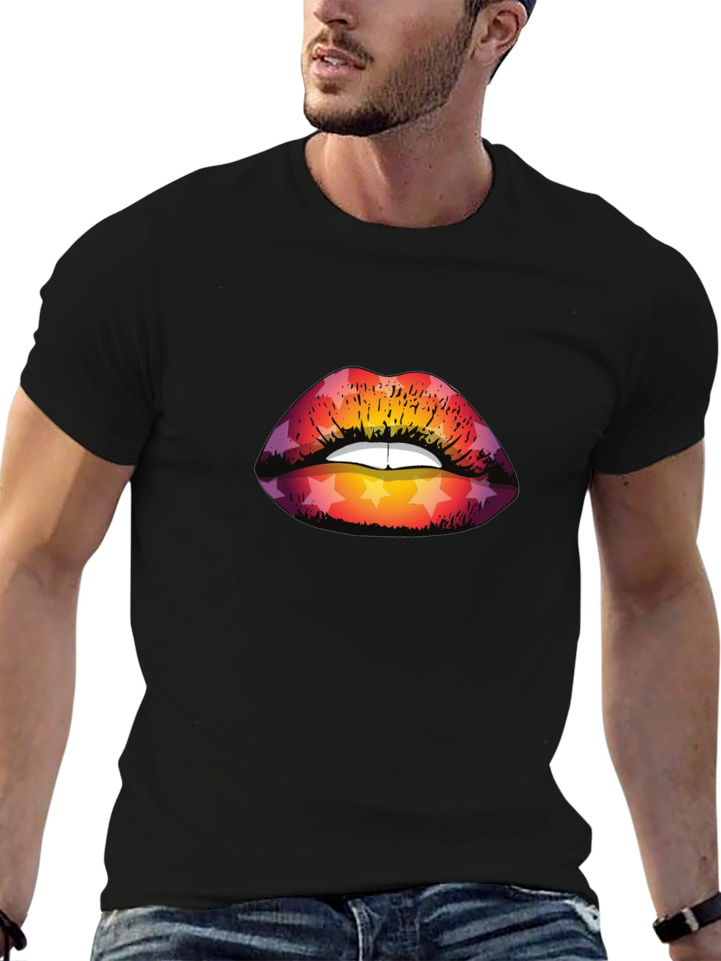 Star Lips Graphic Tee - Mens Black T-Shirt