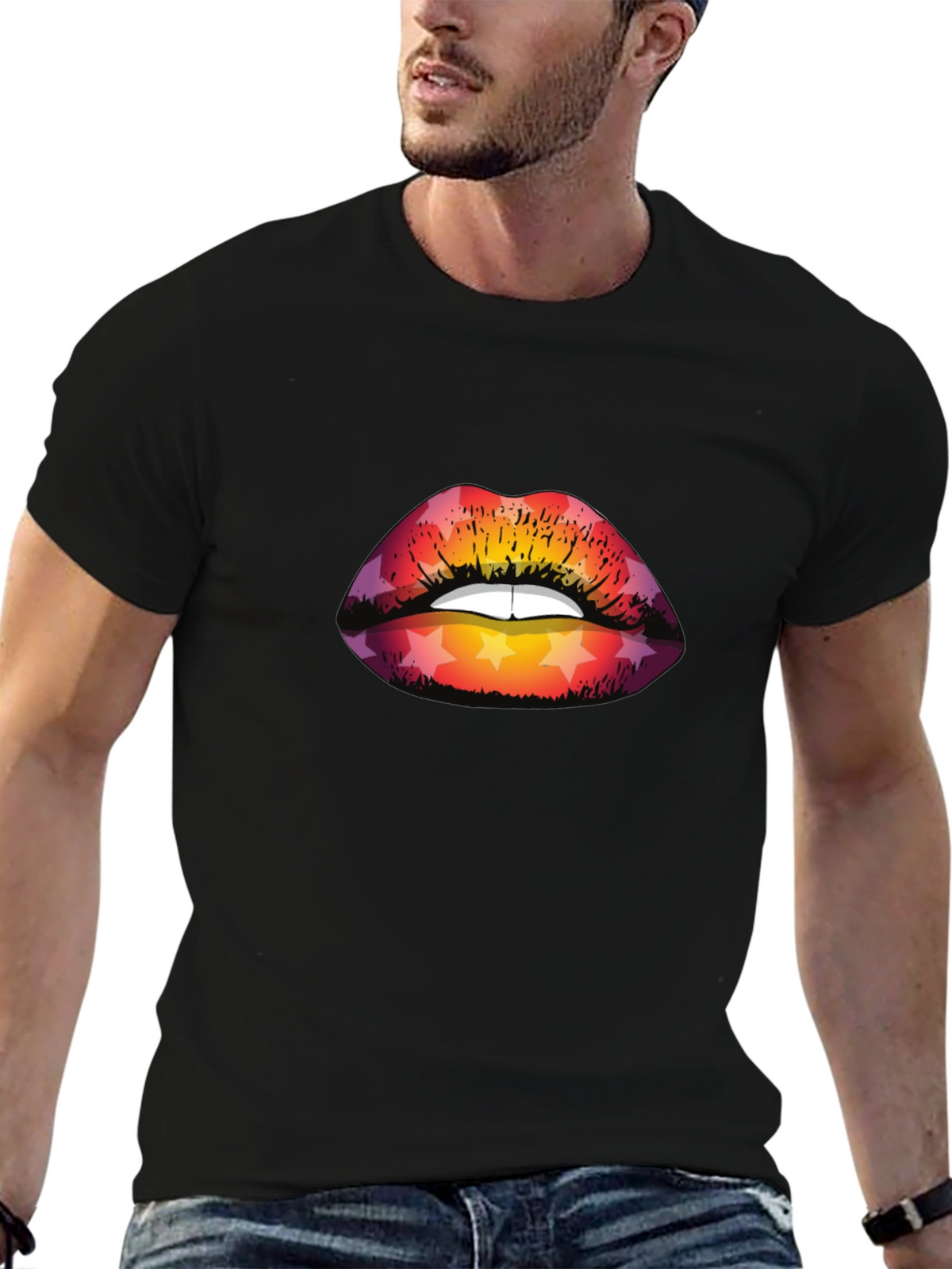 Star Lips Graphic Tee - Mens Black T-Shirt
