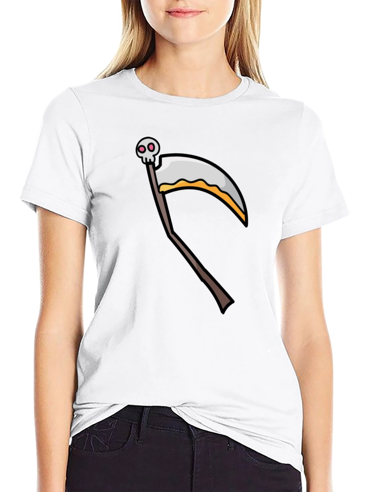 Cartoon Grim Reaper Scythe Black T-Shirt