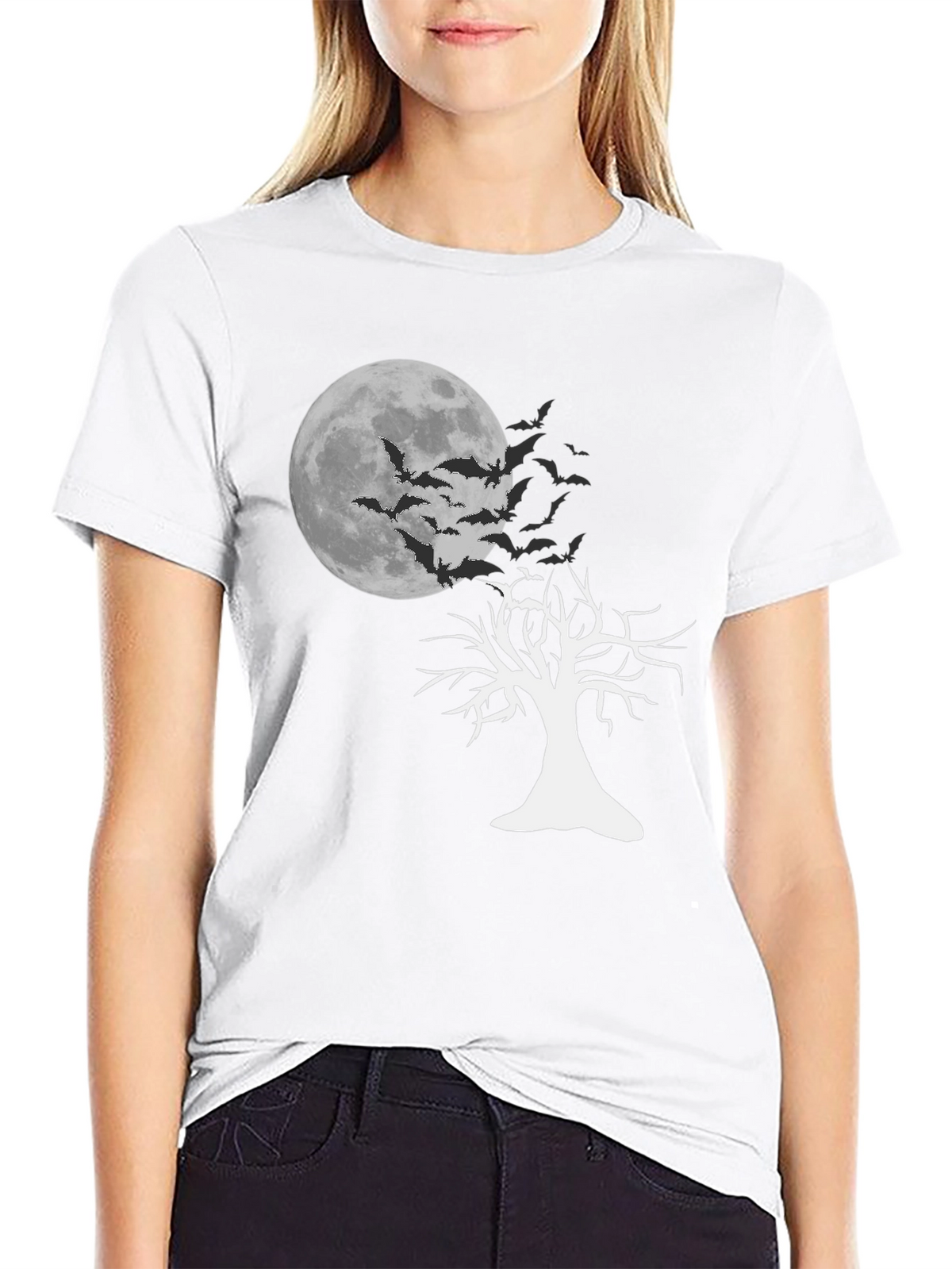 Spooky Bats & Moon Graphic Tee