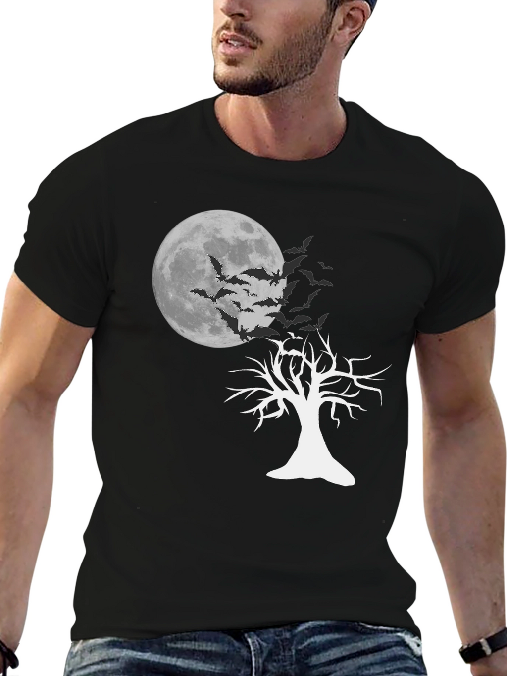Spooky Bats & Moon Graphic Tee
