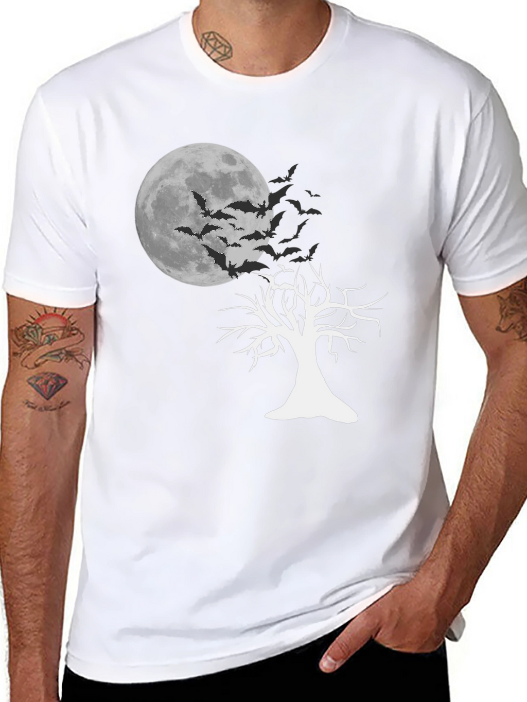 Spooky Bats & Moon Graphic Tee