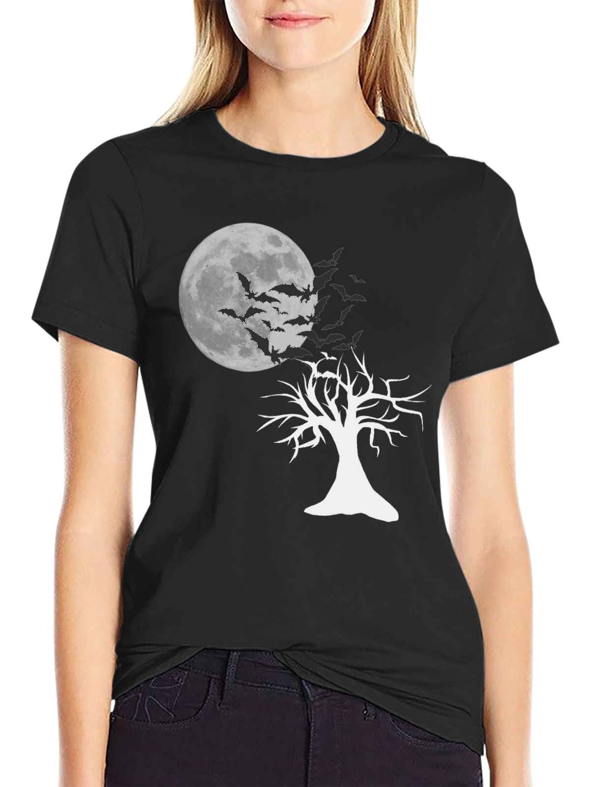 Spooky Bats & Moon Graphic Tee