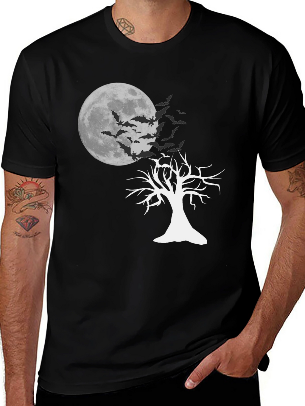 Spooky Bats & Moon Graphic Tee