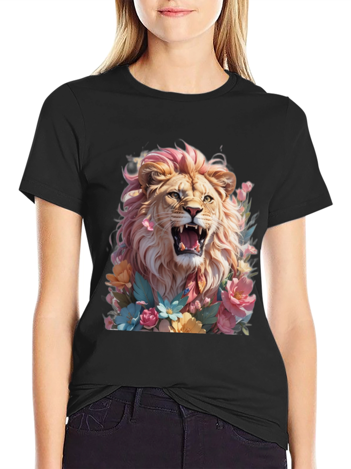 Floral Lion Graphic Tee - Bold & Stylish!