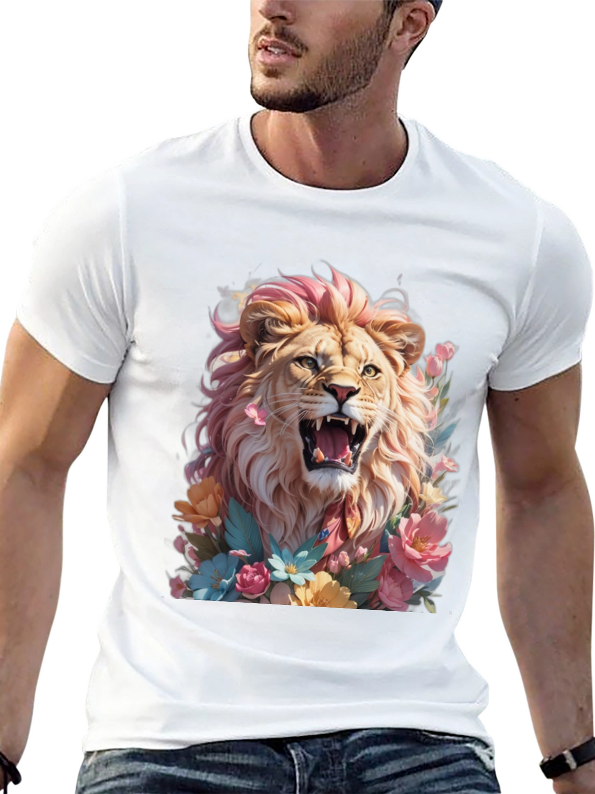 Floral Lion Graphic Tee - Bold & Stylish!