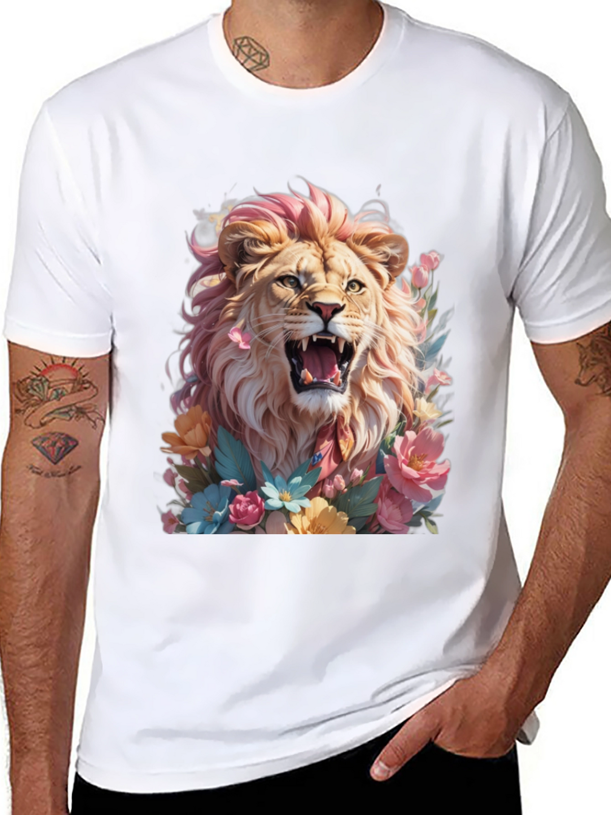 Floral Lion Graphic Tee - Bold & Stylish!