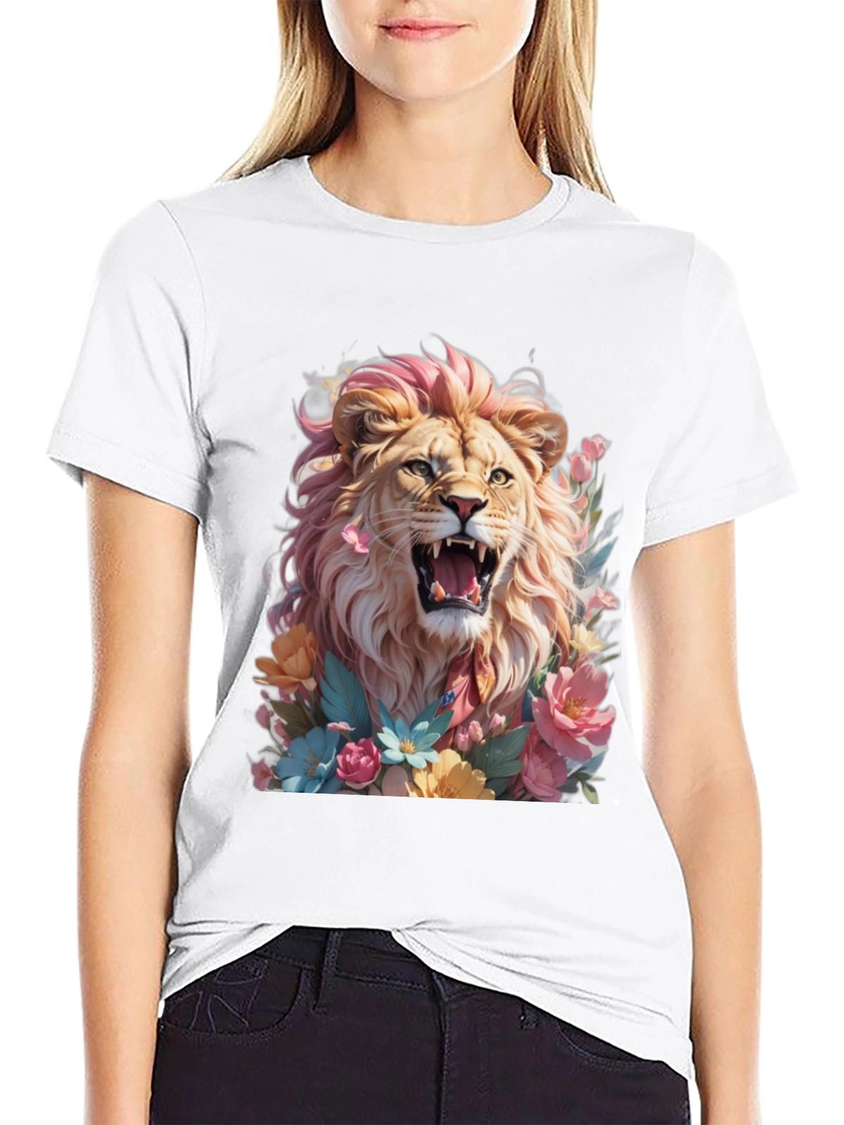Floral Lion Graphic Tee - Bold & Stylish!