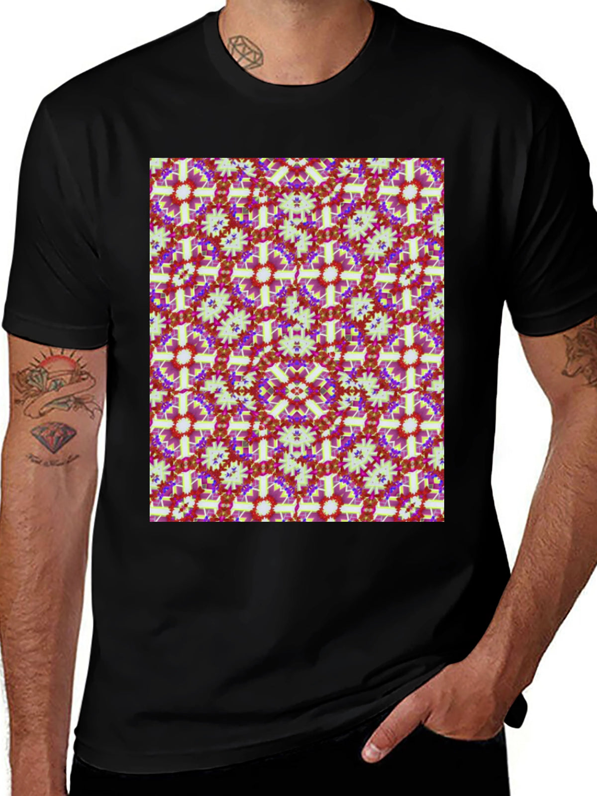 Patterned Mens Black T-Shirt