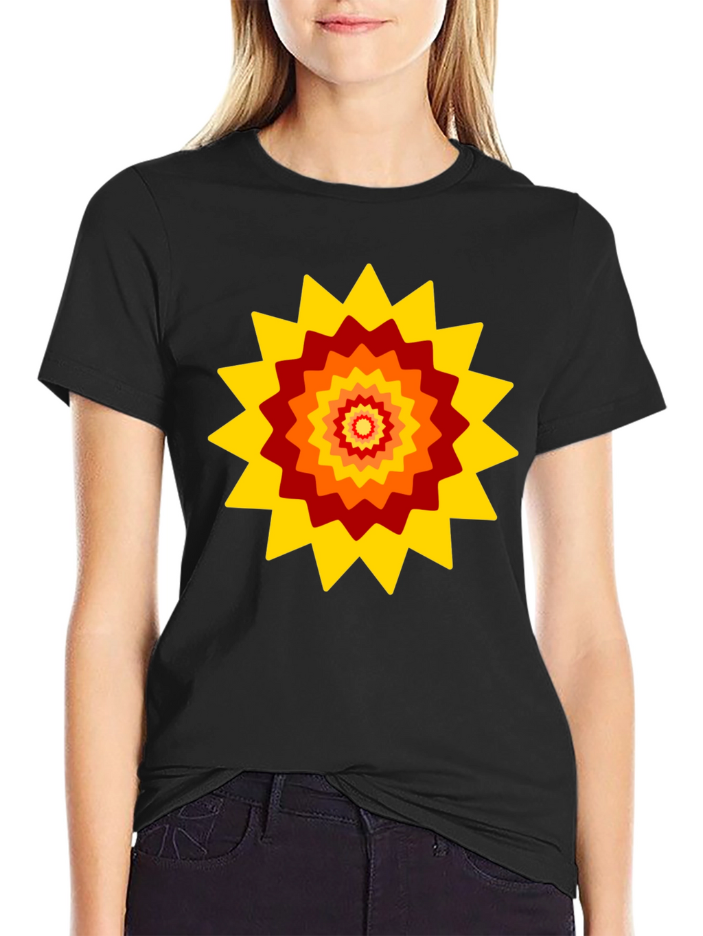 Retro Sunburst Graphic Tee - Black Cotton Blend