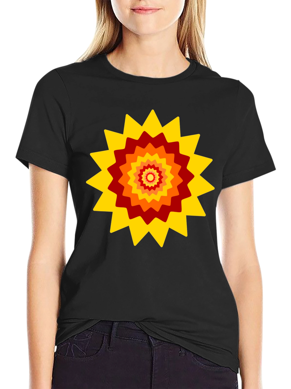 Retro Sunburst Graphic Tee - Black Cotton Blend