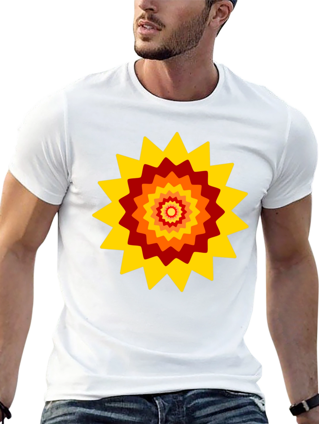 Retro Sunburst Graphic Tee - Black Cotton Blend