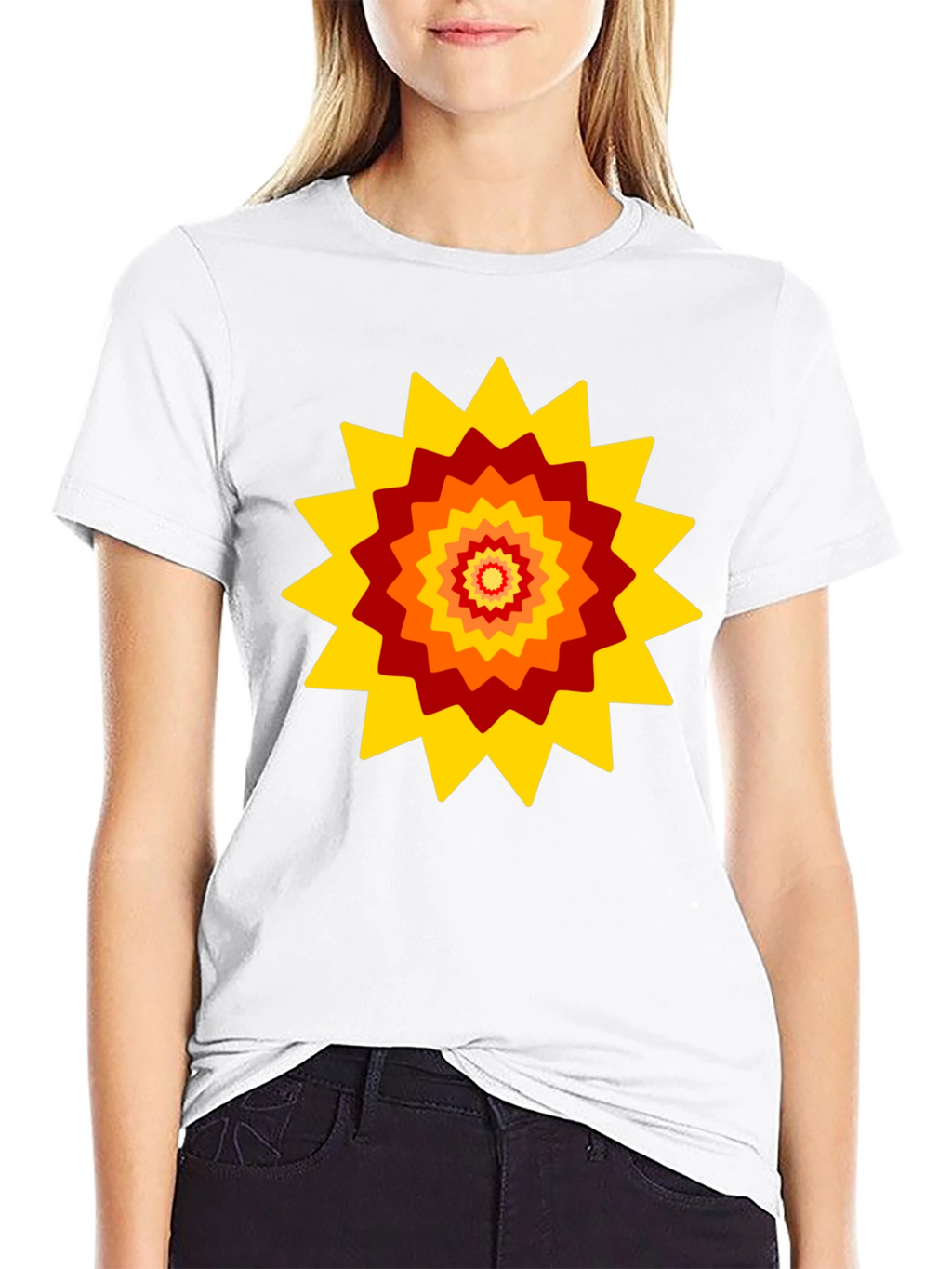 Retro Sunburst Graphic Tee - Black Cotton Blend