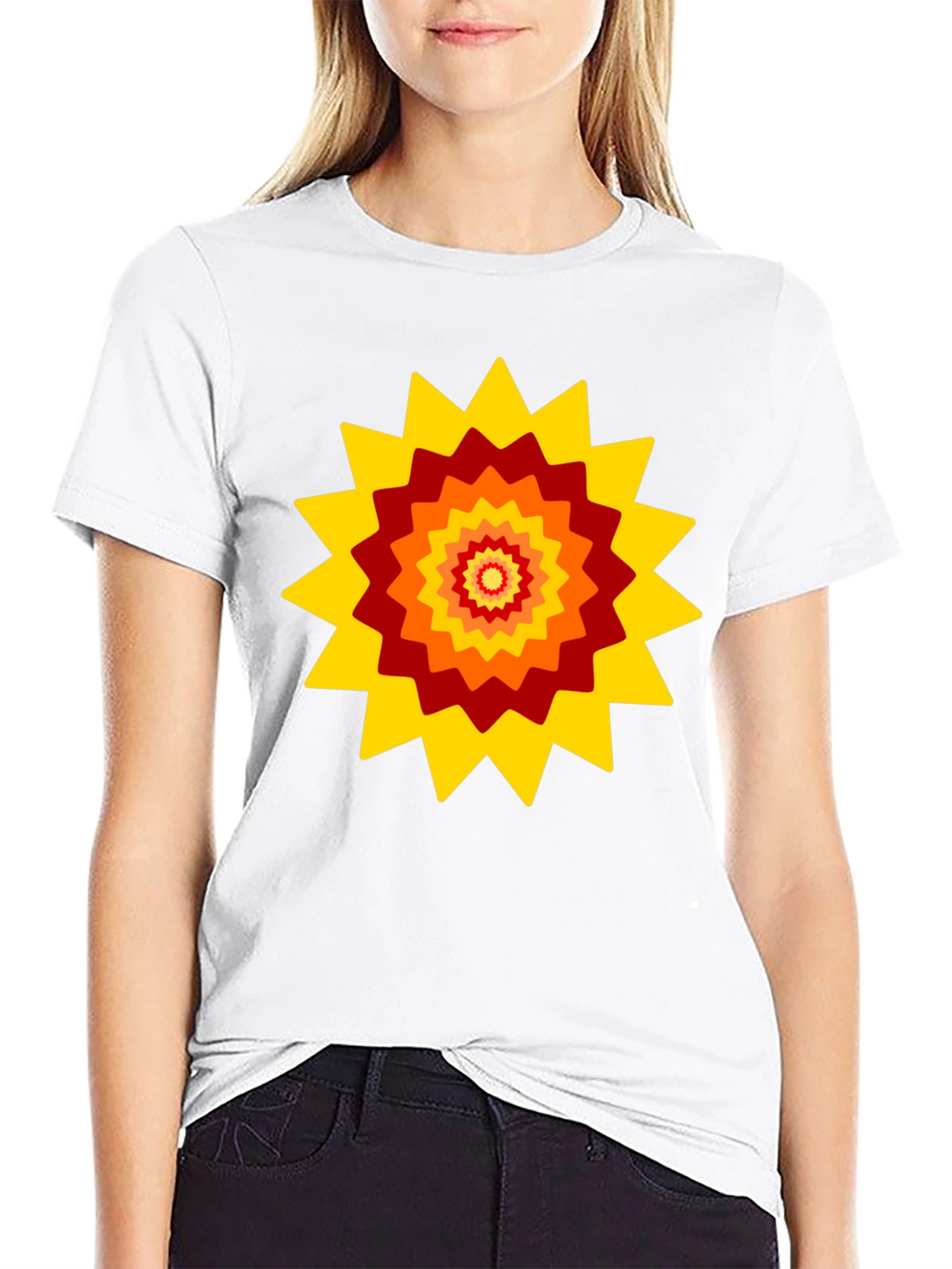 Retro Sunburst Graphic Tee - Black Cotton Blend
