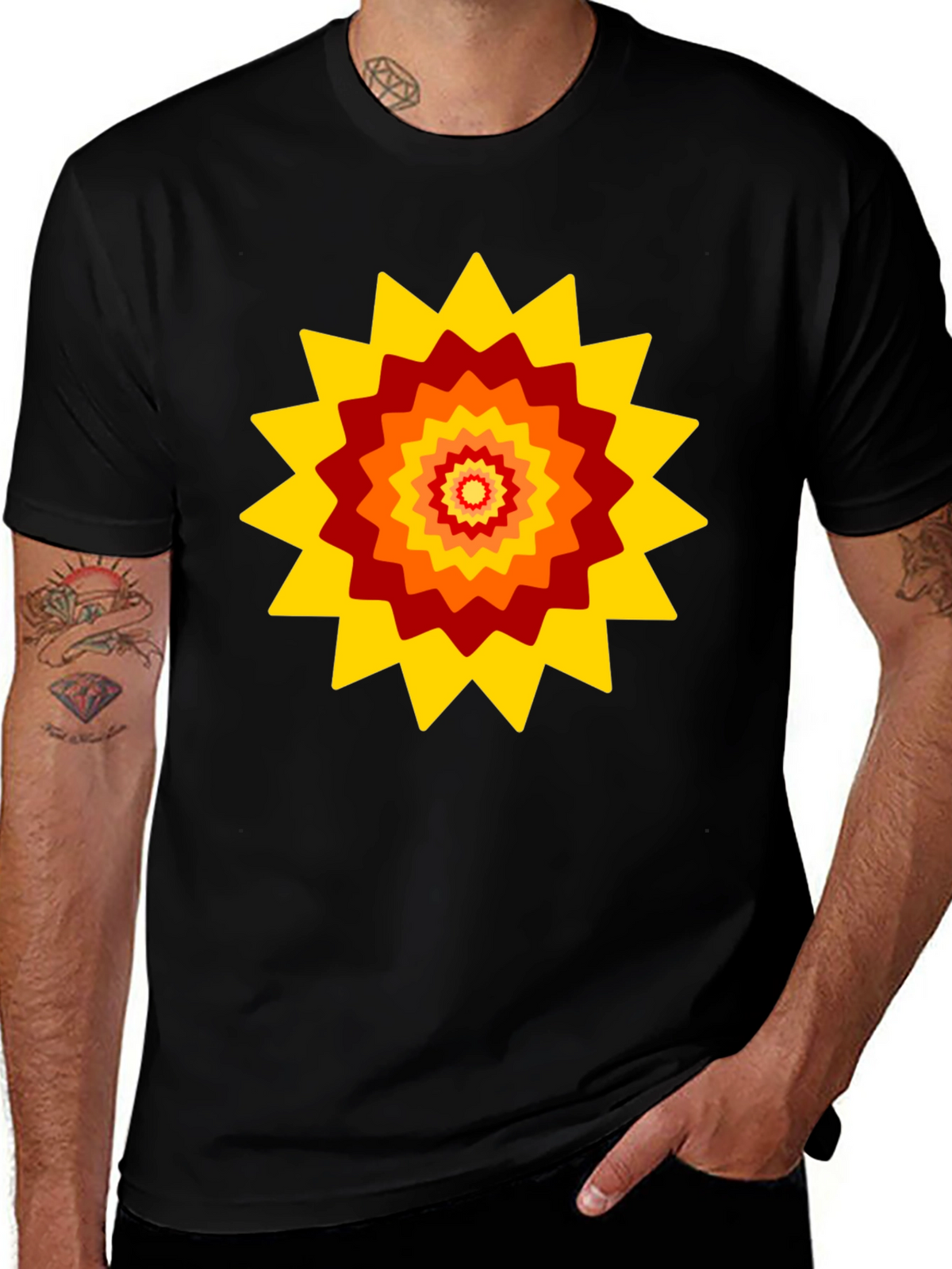 Retro Sunburst Graphic Tee - Black Cotton Blend