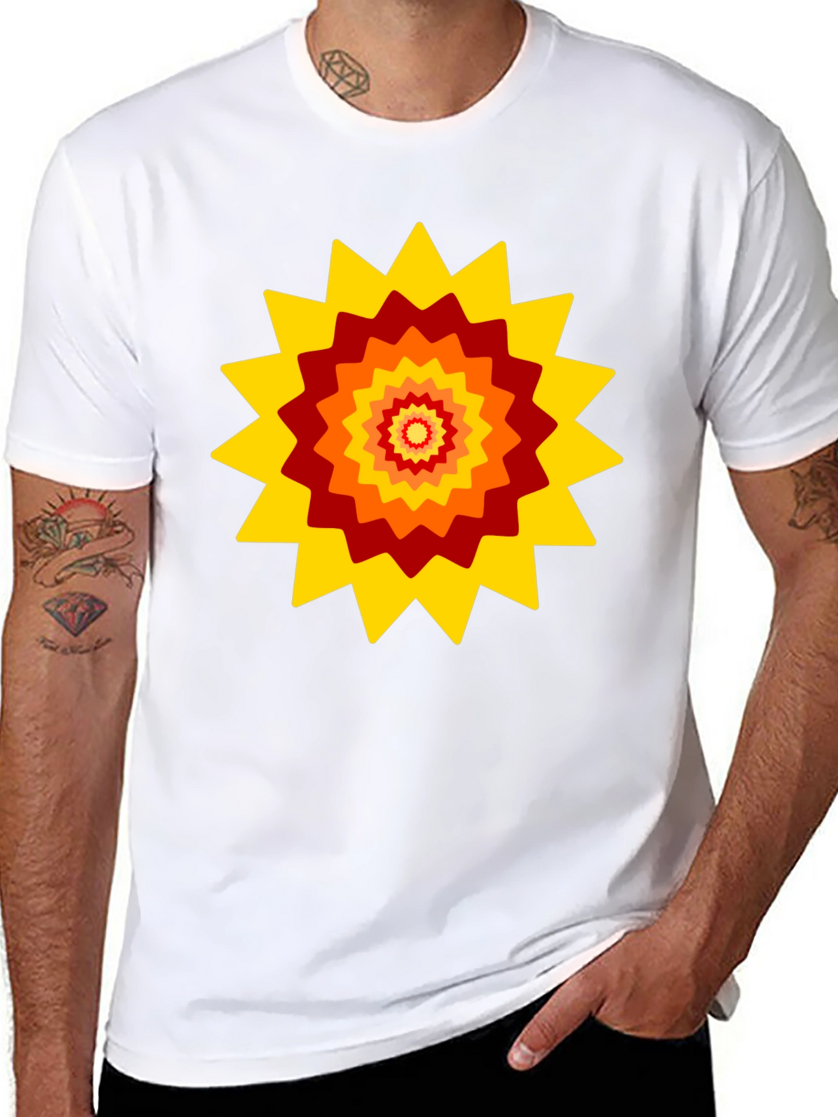 Retro Sunburst Graphic Tee - Black Cotton Blend