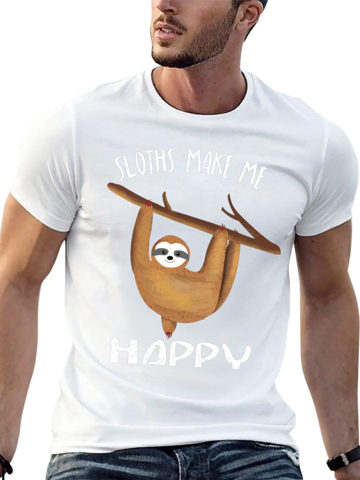 Sloth Graphic Tee - Sloths Make Me Happy Design