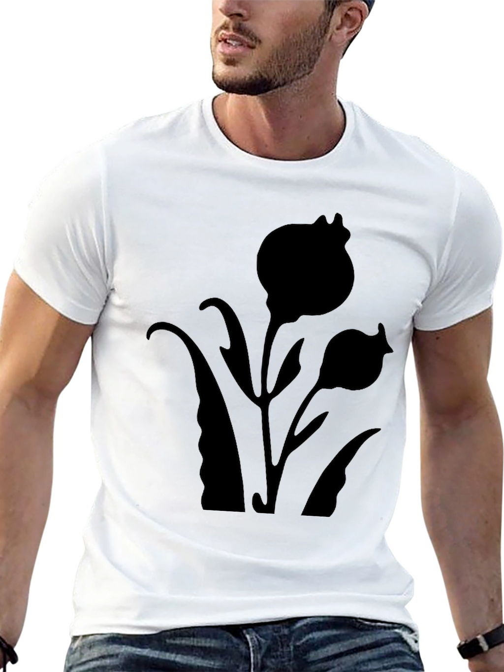 Black Floral Silhouette T-Shirt