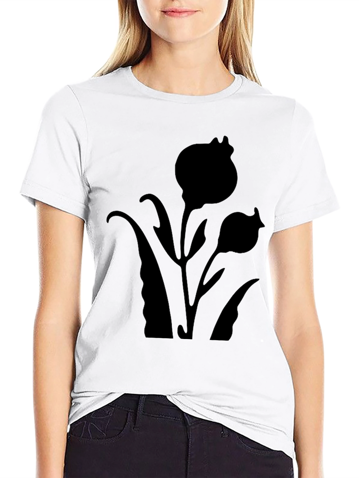 Black Floral Silhouette T-Shirt