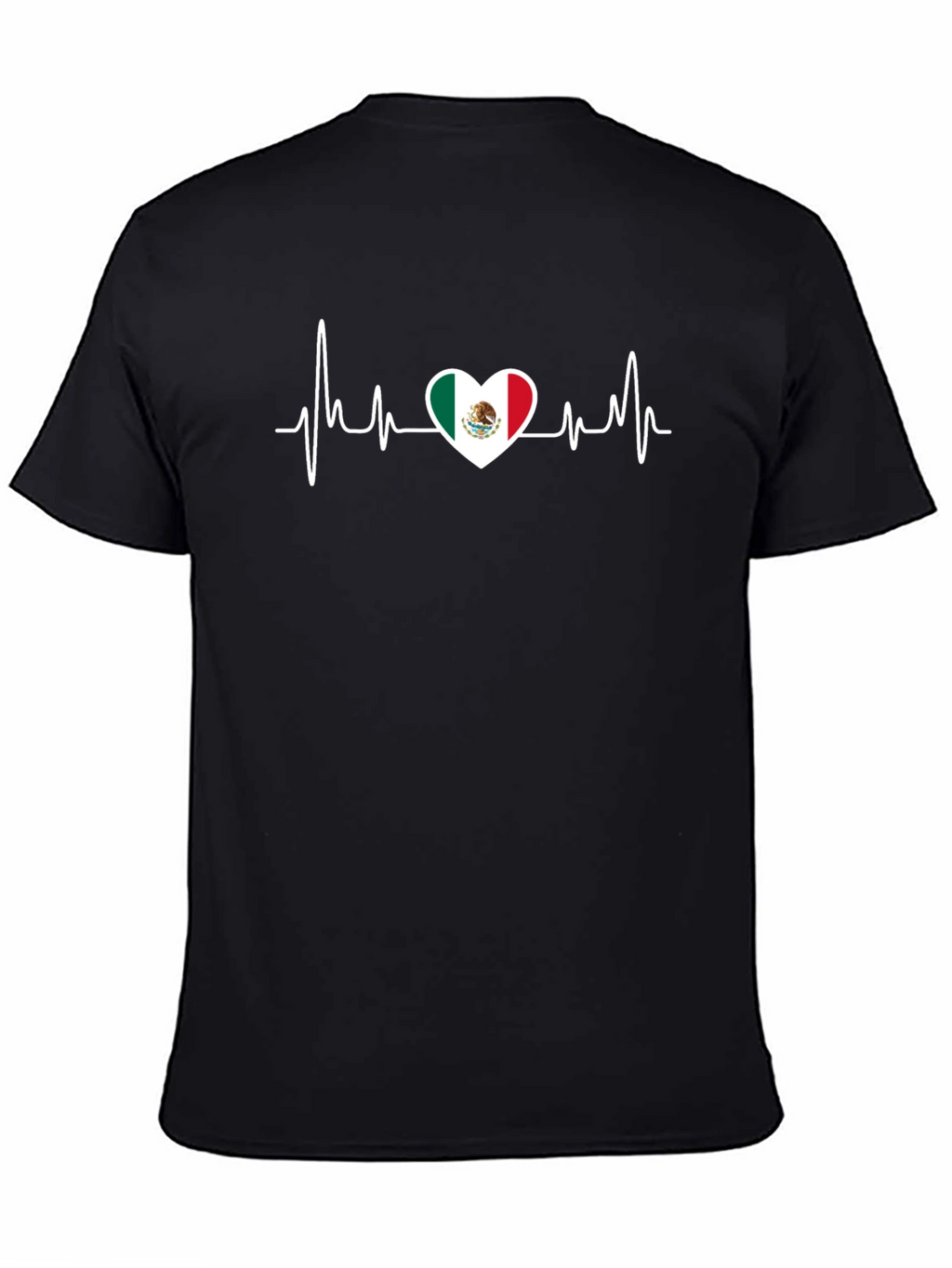 Mexico Flag Heartbeat Graphic Tee - Black Cotton T-Shirt
