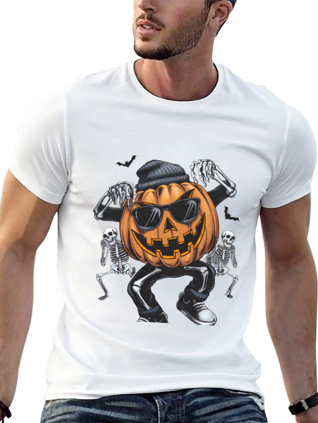 Cool Pumpkin Gangster Halloween Graphic T-Shirt